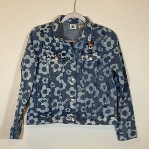 Walt Disney Minnie Mouse Blue Jean Jacket Girl's Size XL Floral Embroidered